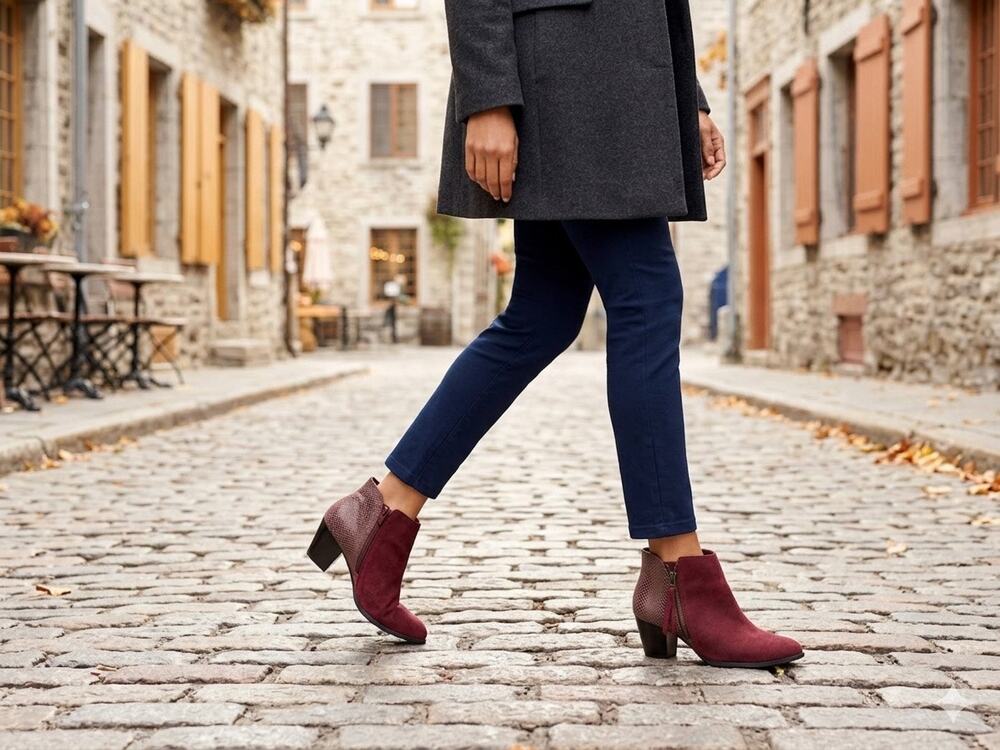 Vionic Women's Anne Burgundy Suede Ankle Boots Java Snake Block Heel Shoes 10